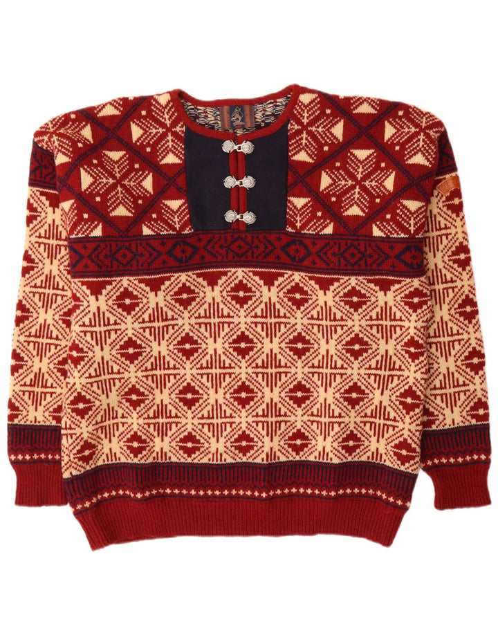 Sondre Uomo Maglione Girocollo Maglione Grande Lana Fair Isle Rossa
