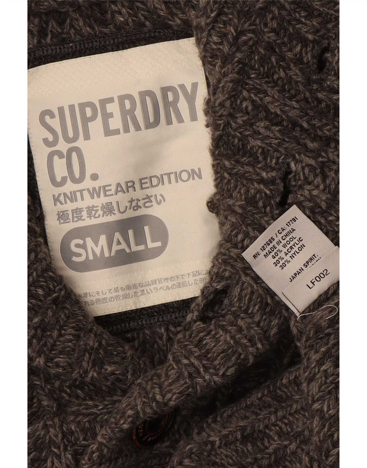 Maglione da uomo con collo a bottoni Superdry in lana grigia piccola