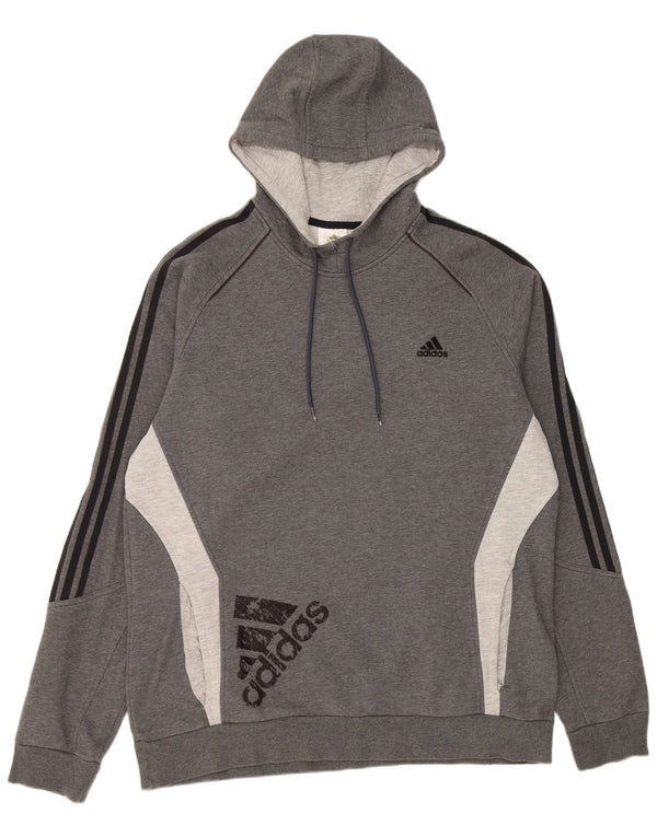 Felpa con cappuccio grafica da uomo Adidas 2XL in cotone color block grigio