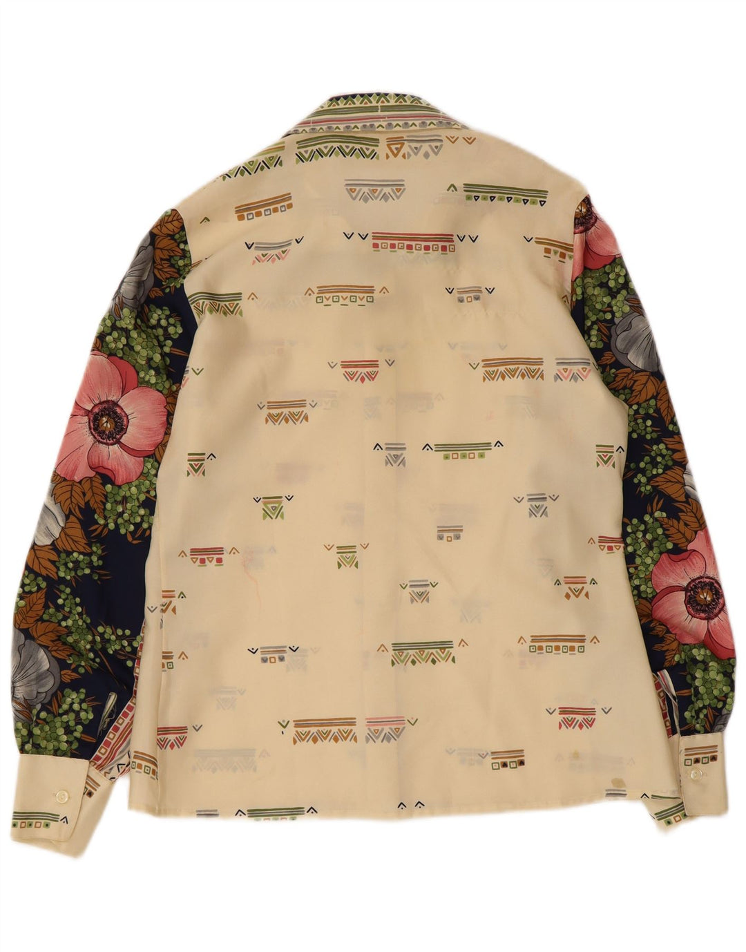 Camicetta camicia vintage da donna UK 12 Beige medio floreale