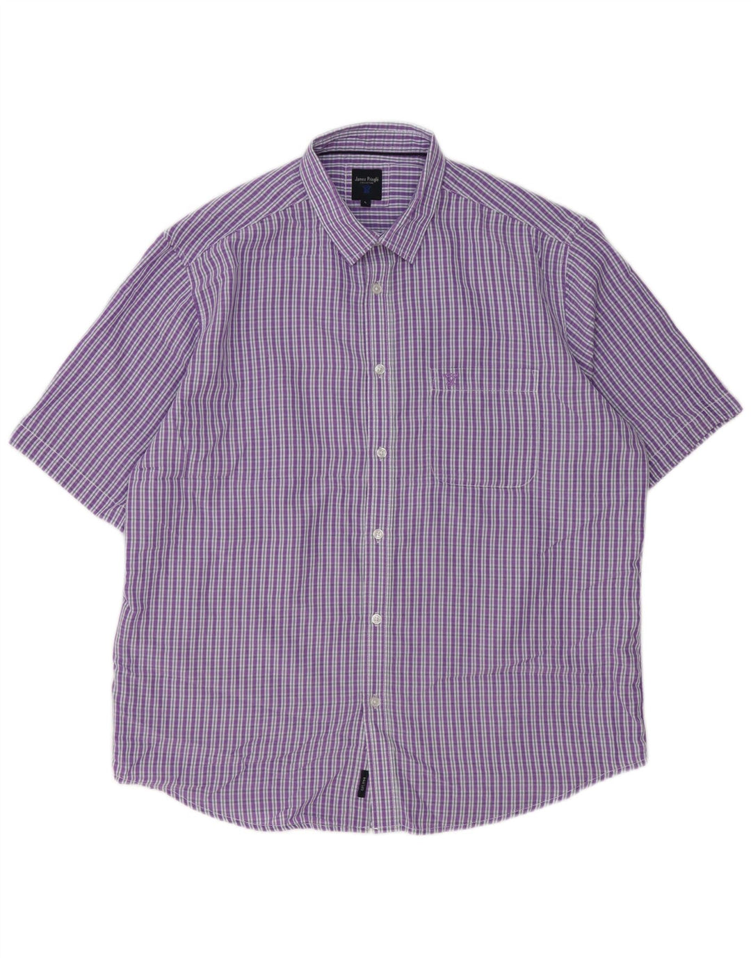 JAMES PRINGLE Camicia a maniche corte da uomo Grande poliestere a quadretti viola