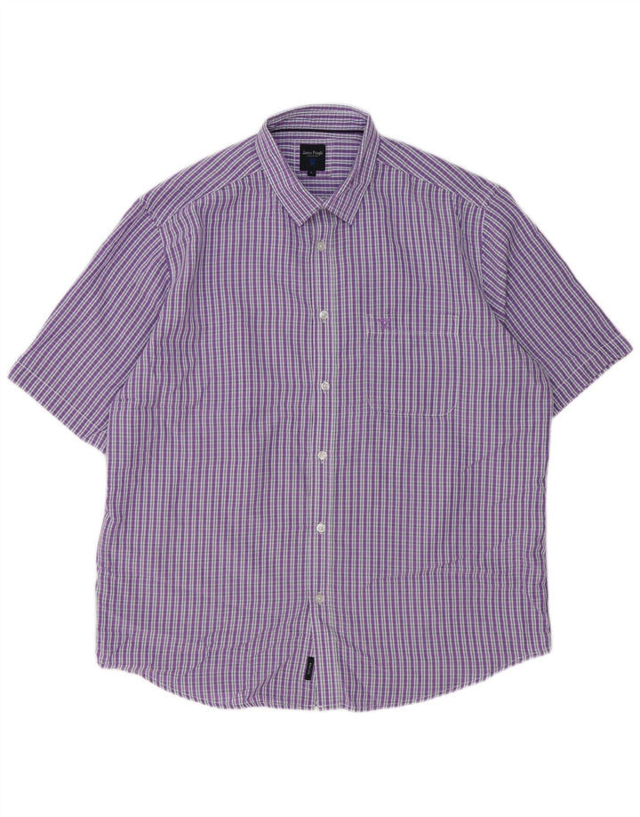 JAMES PRINGLE Camicia a maniche corte da uomo Grande poliestere a quadretti viola