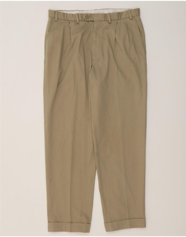 MARKS & SPENCER Pantaloni da abito con pegging da uomo W36 L31 Cotone beige