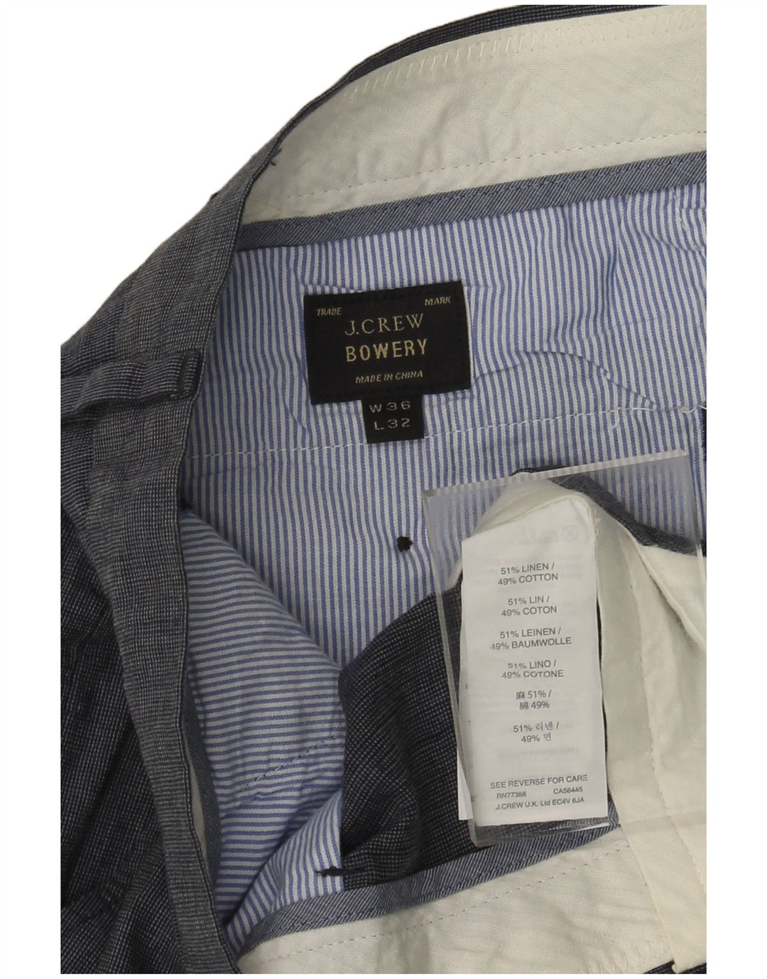 J. CREW Pantaloni da abito dritti BOWERY da uomo W36 L32 Lino blu navy