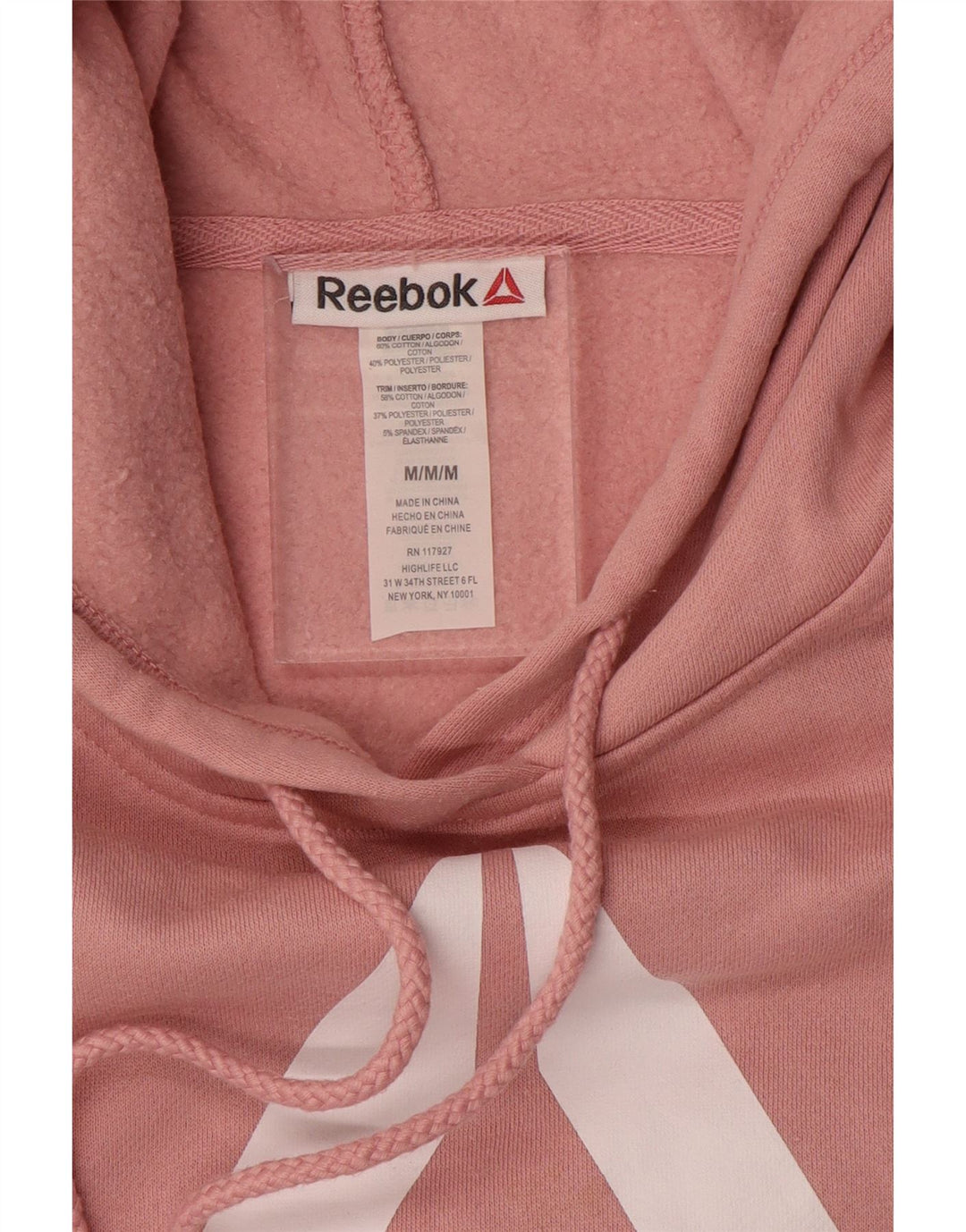 REEBOK Felpa con cappuccio grafica da donna UK 14 Cotone rosa medio