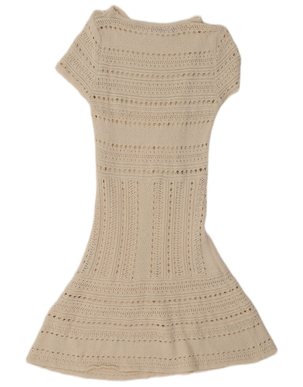 Abito maglione trasparente da donna a maniche corte Zara UK 12 medio bianco sporco