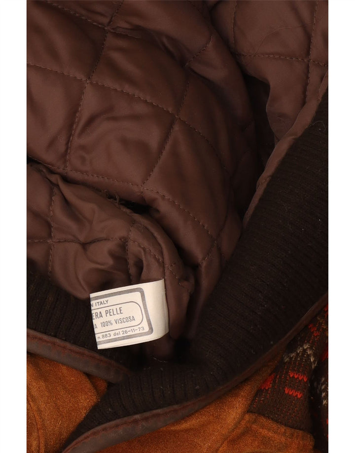 Giubbotto bomber in pelle scamosciata vintage da uomo UK 40 grande viscosa geometrica beige