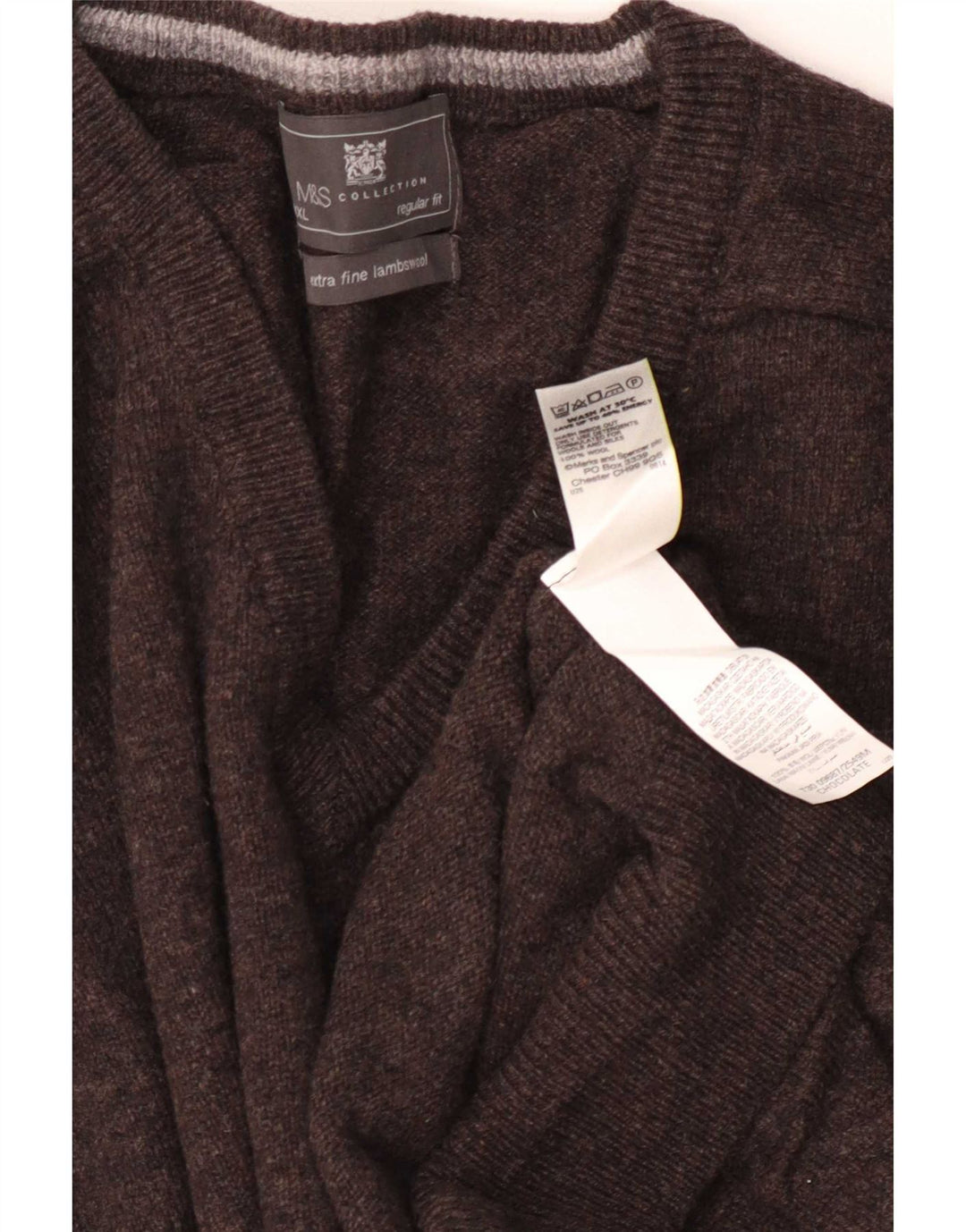 Maglione da uomo Marks & Spencer vestibilità regolare con scollo a V 3XL lana marrone