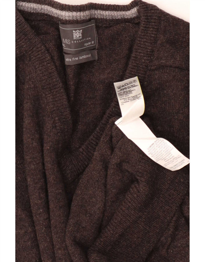 Maglione da uomo Marks & Spencer vestibilità regolare con scollo a V 3XL lana marrone