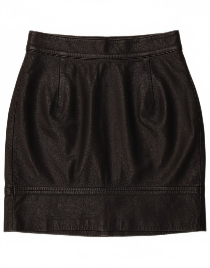 VINTAGE Womens Leather Skirt W26 Small Black Leather