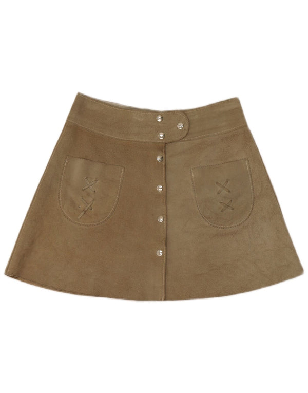 Vintage Womens Suede Mini Skirt W28 Medium Khaki Leather