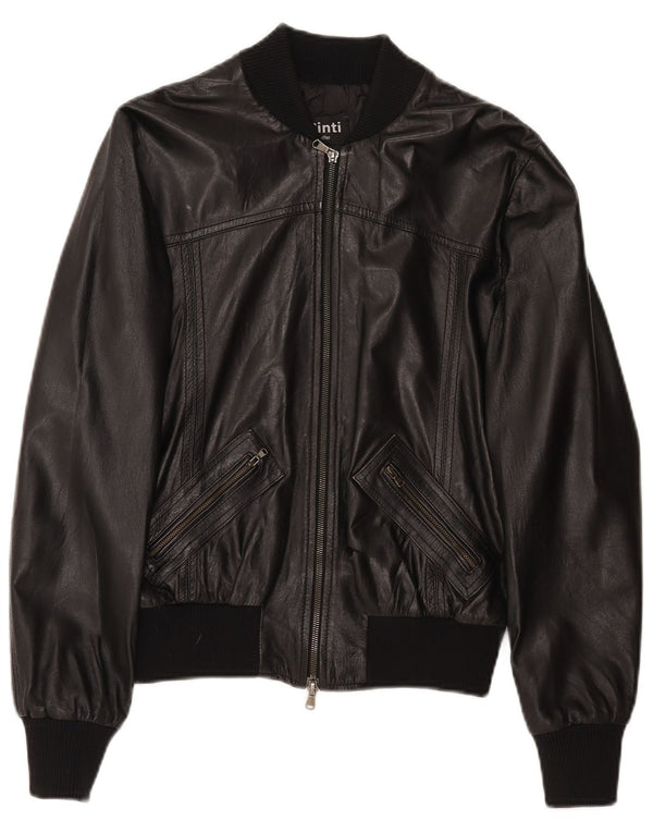 Giacca in pelle bomber corta da donna CINTI IT 46 grande in pelle nera