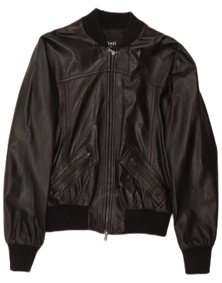 Giacca in pelle bomber corta da donna CINTI IT 46 grande in pelle nera