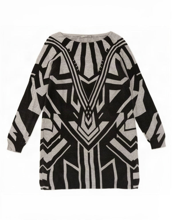 Marks & Spencer Womens Long Sleeve Jumper Dress UK 10 Small Grey Geometric