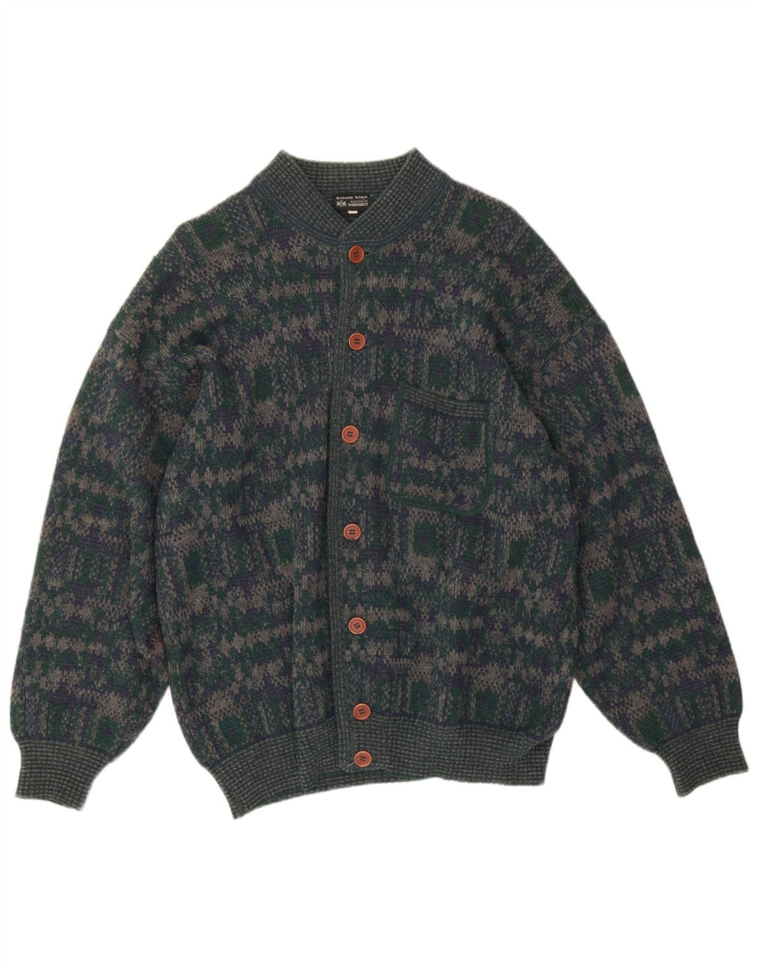 Maglione cardigan da uomo Walbusch IT 50 Lana geometrica verde medio