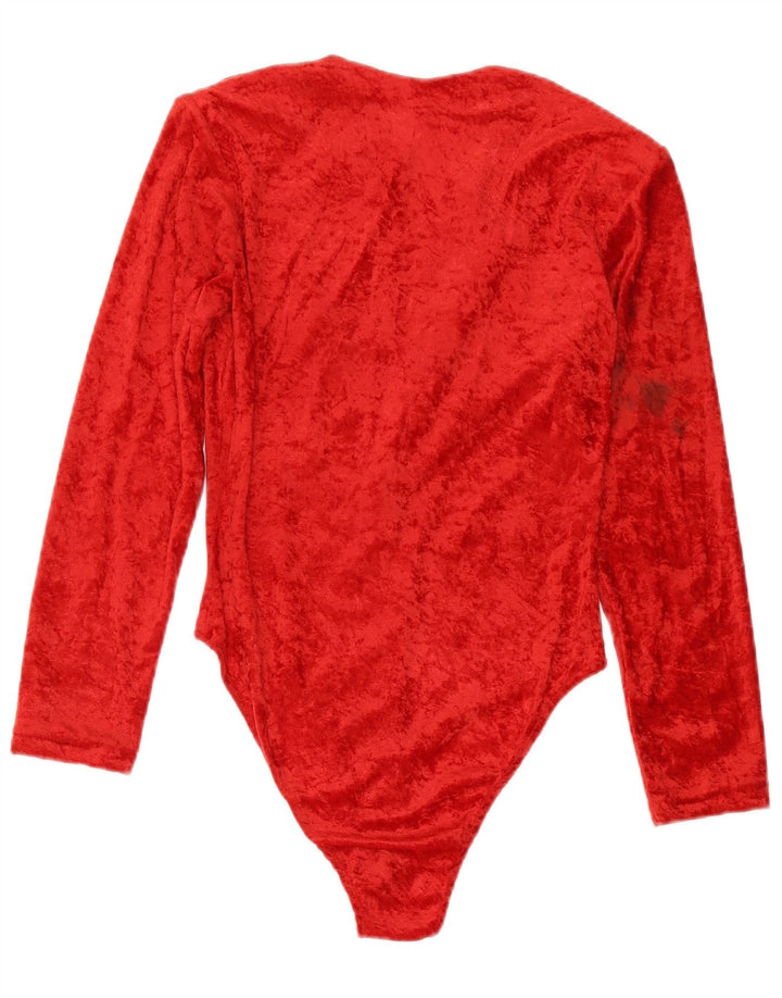 Body vintage da donna in velluto UK 14 cotone rosso medio