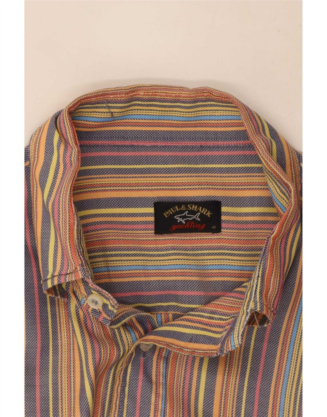 Camicia in flanella da uomo Paul & Shark taglia 41 grande cotone a righe multicolori