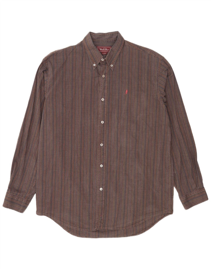 Camicia da uomo Marlboro Classics XL in cotone a righe marroni