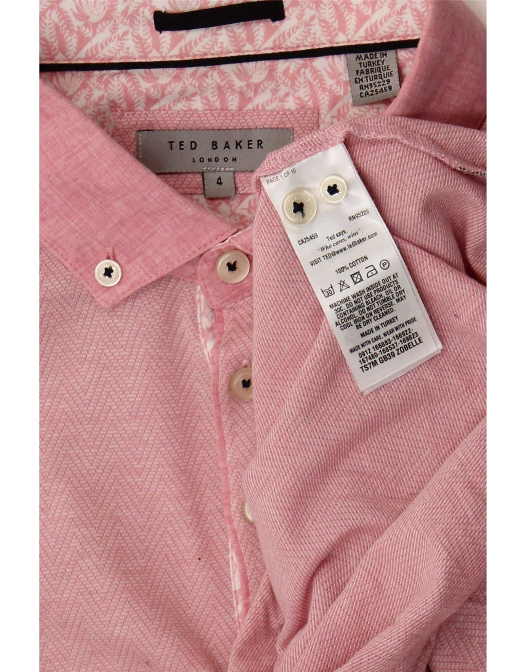 Polo da uomo Ted Baker taglia 4 grande in cotone Chevron rosa