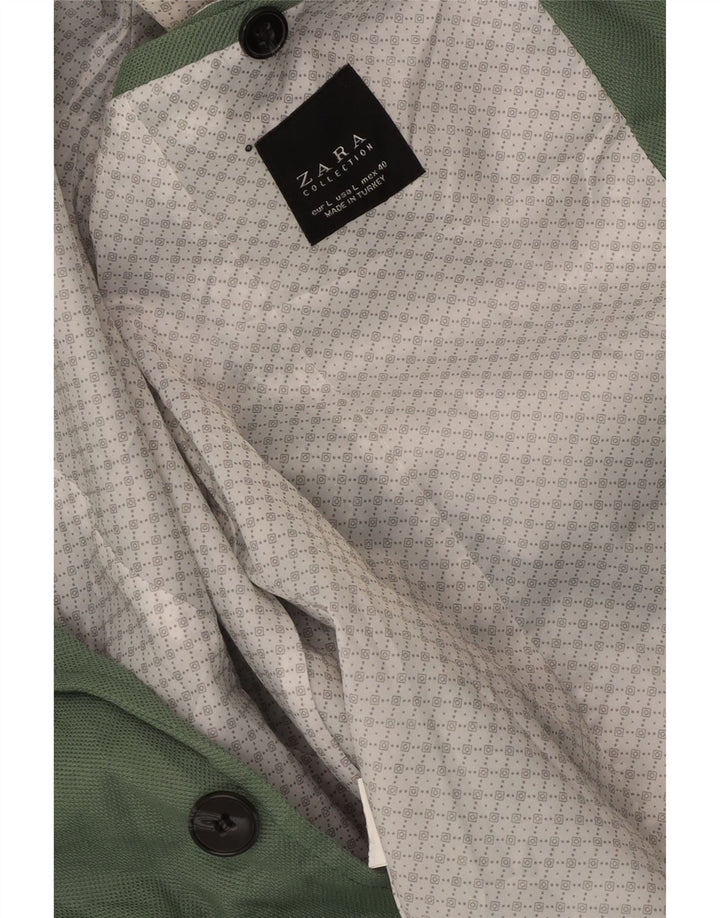 ZARA Giacca Blazer a 2 Bottoni da Uomo UK 40 Large Verde