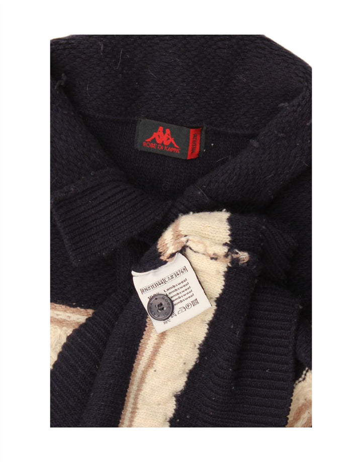 Maglione Kappa da uomo con collo a bottoni, lana d'agnello a righe medie blu navy