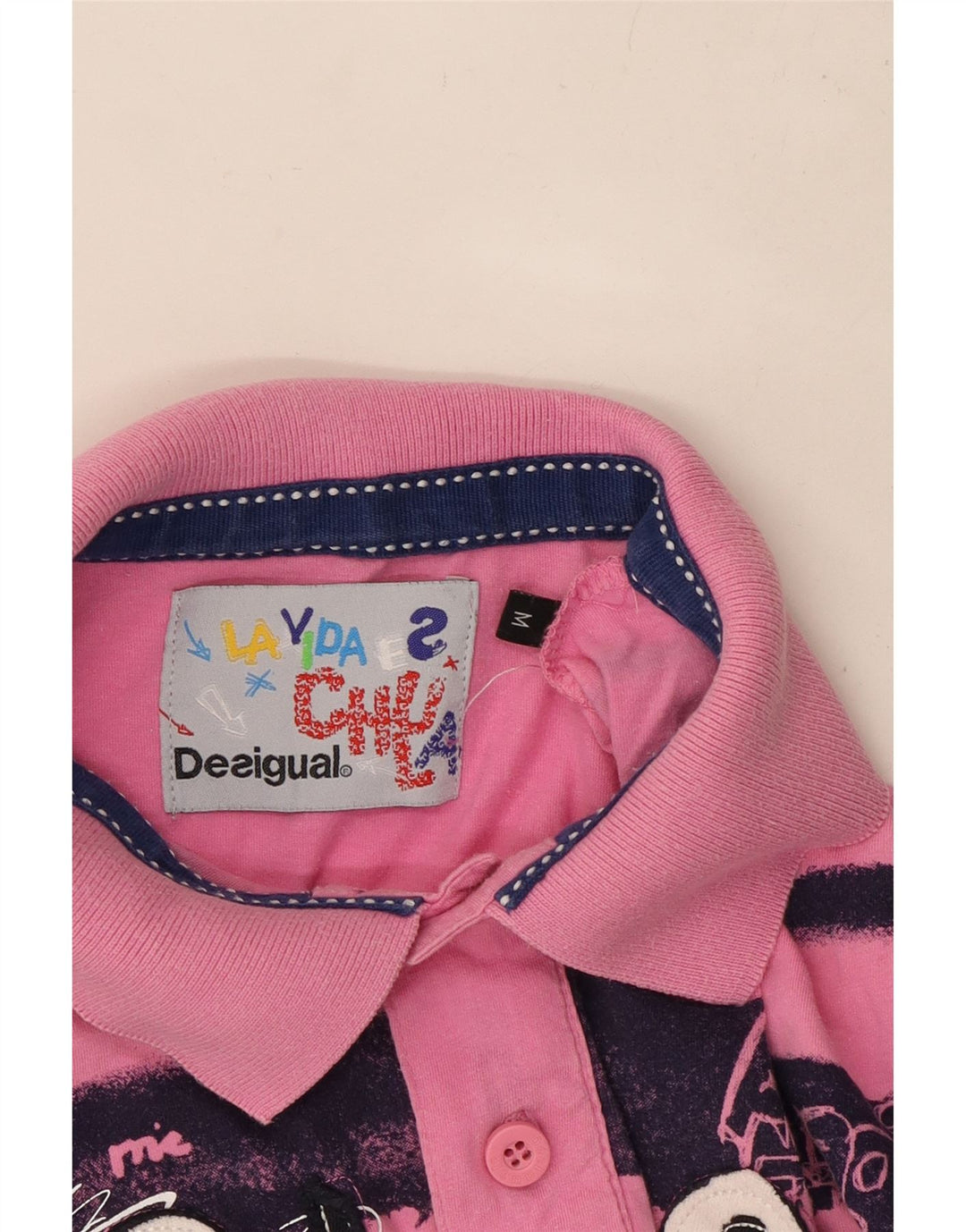 DESIGUAL Polo grafica da uomo a righe rosa medio