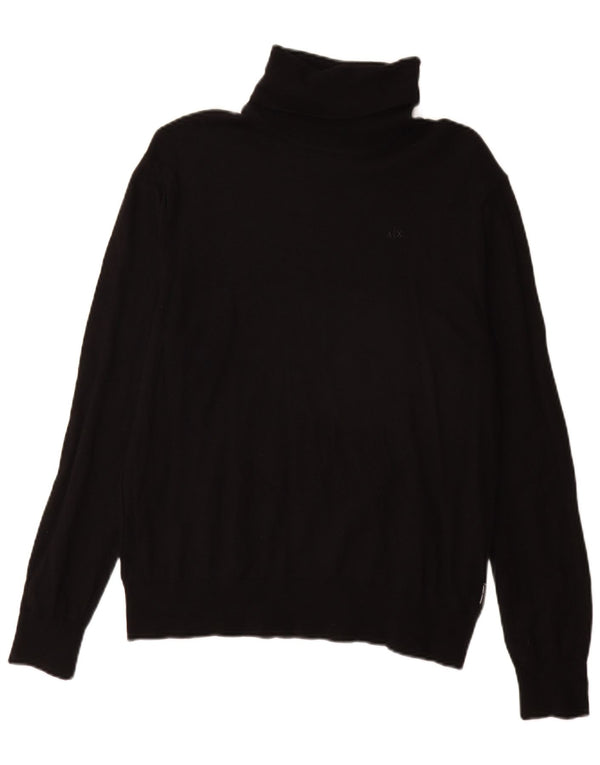 Armani Exchange Womens Roll Neck Jumper Sweater UK 18 XL Black Virgin Wool