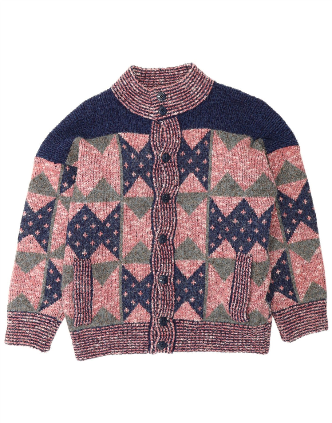 Maglione cardigan da uomo vintage geometrico rosa medio