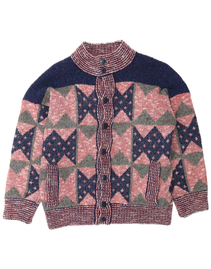 Maglione cardigan da uomo vintage geometrico rosa medio