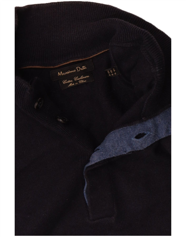 Massimo Dutti Maglione da uomo con collo a bottoni XL in cotone blu navy