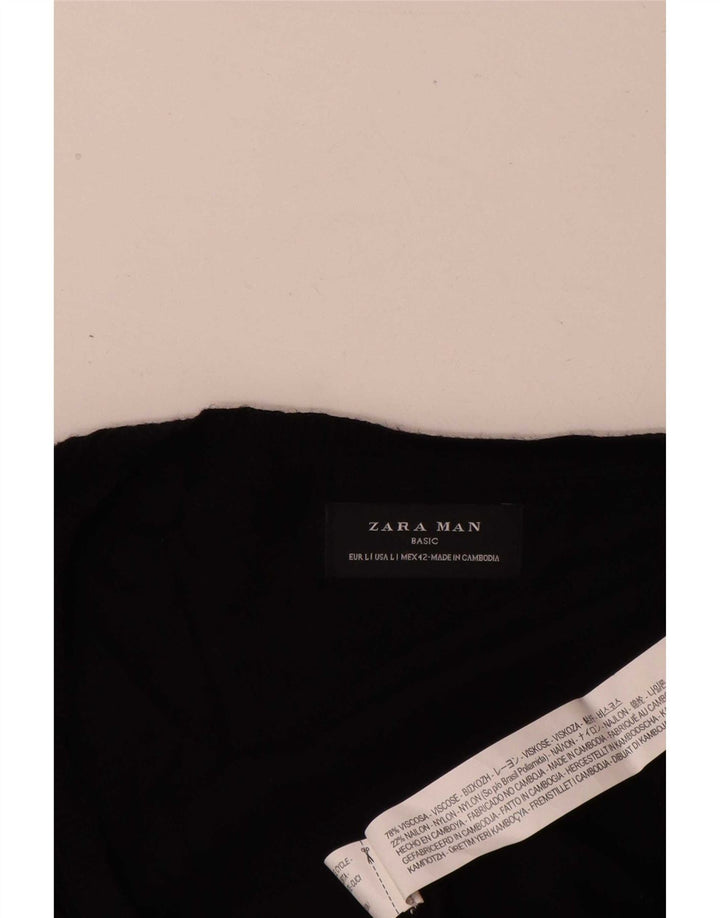 Maglione Zara da uomo con scollo a V grande in viscosa nera