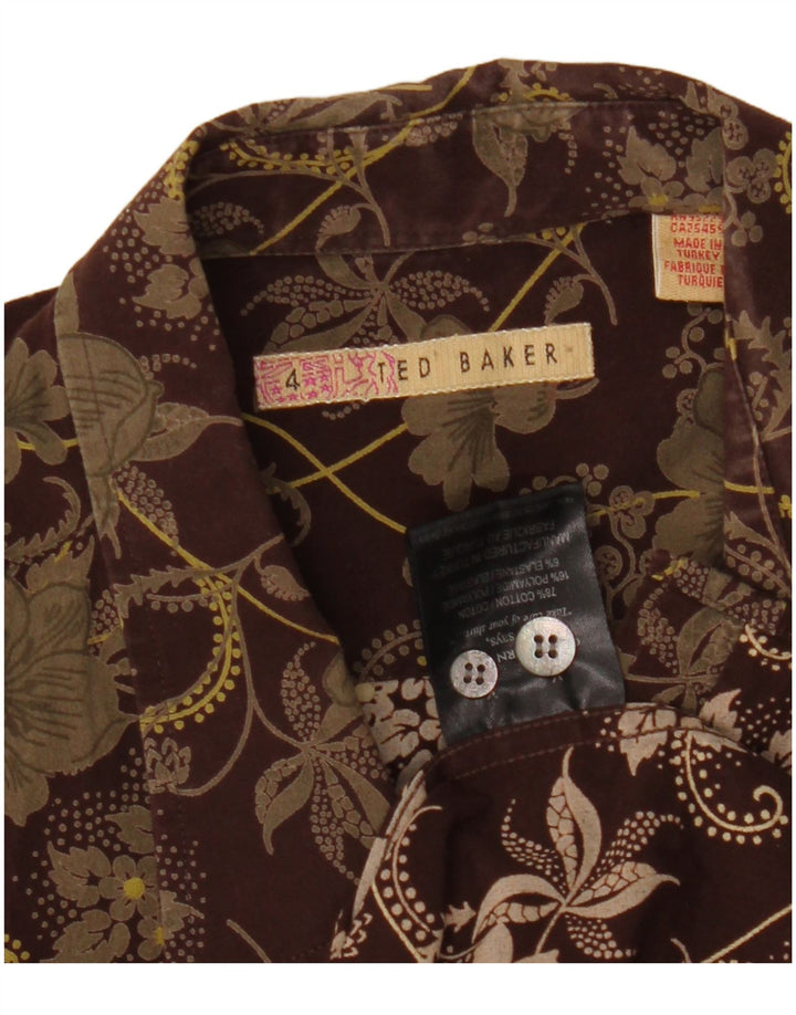 Camicia da uomo Ted Baker taglia 4 grande cotone floreale marrone