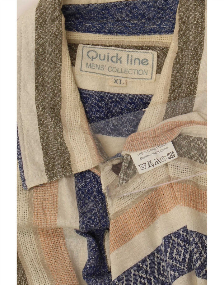 Camicia vintage da uomo a maniche corte XL in cotone a righe multicolore