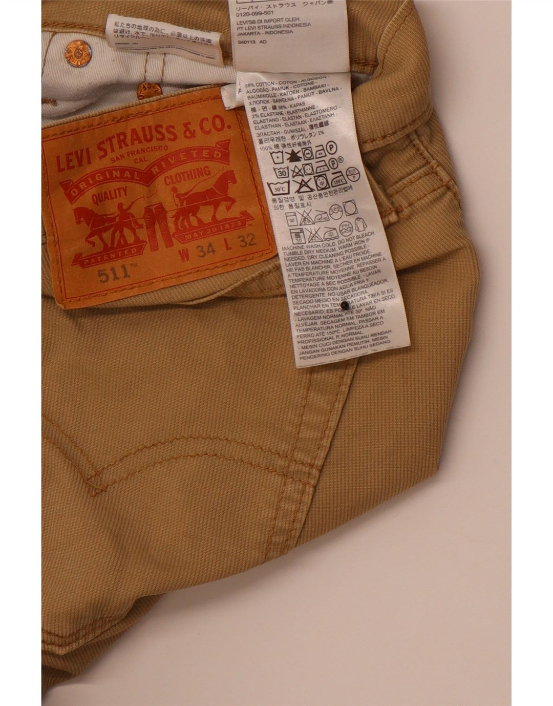 LEVI'S Pantaloni casual slim 511 da uomo W34 L32 Cotone beige