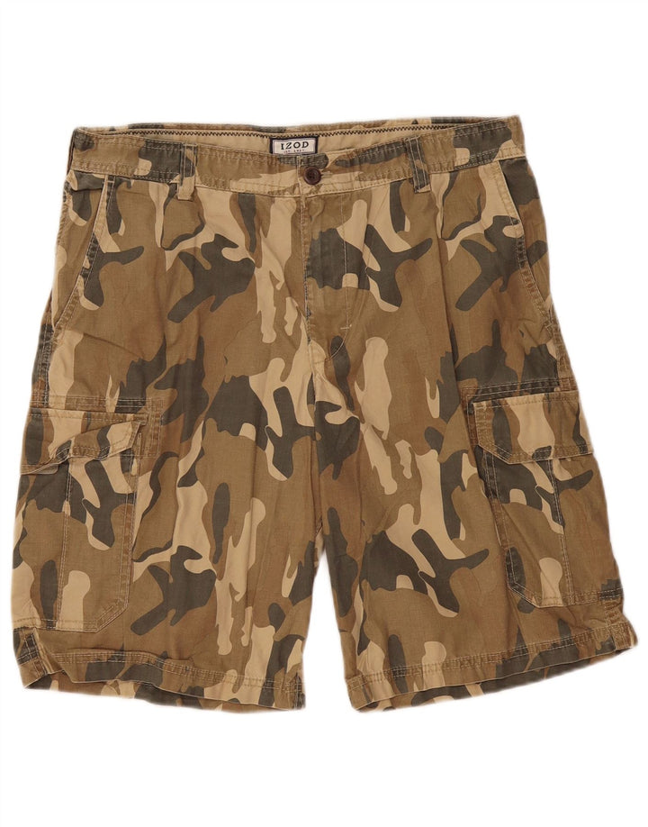 Pantaloncini cargo da uomo Izod W34 Large in cotone mimetico kaki