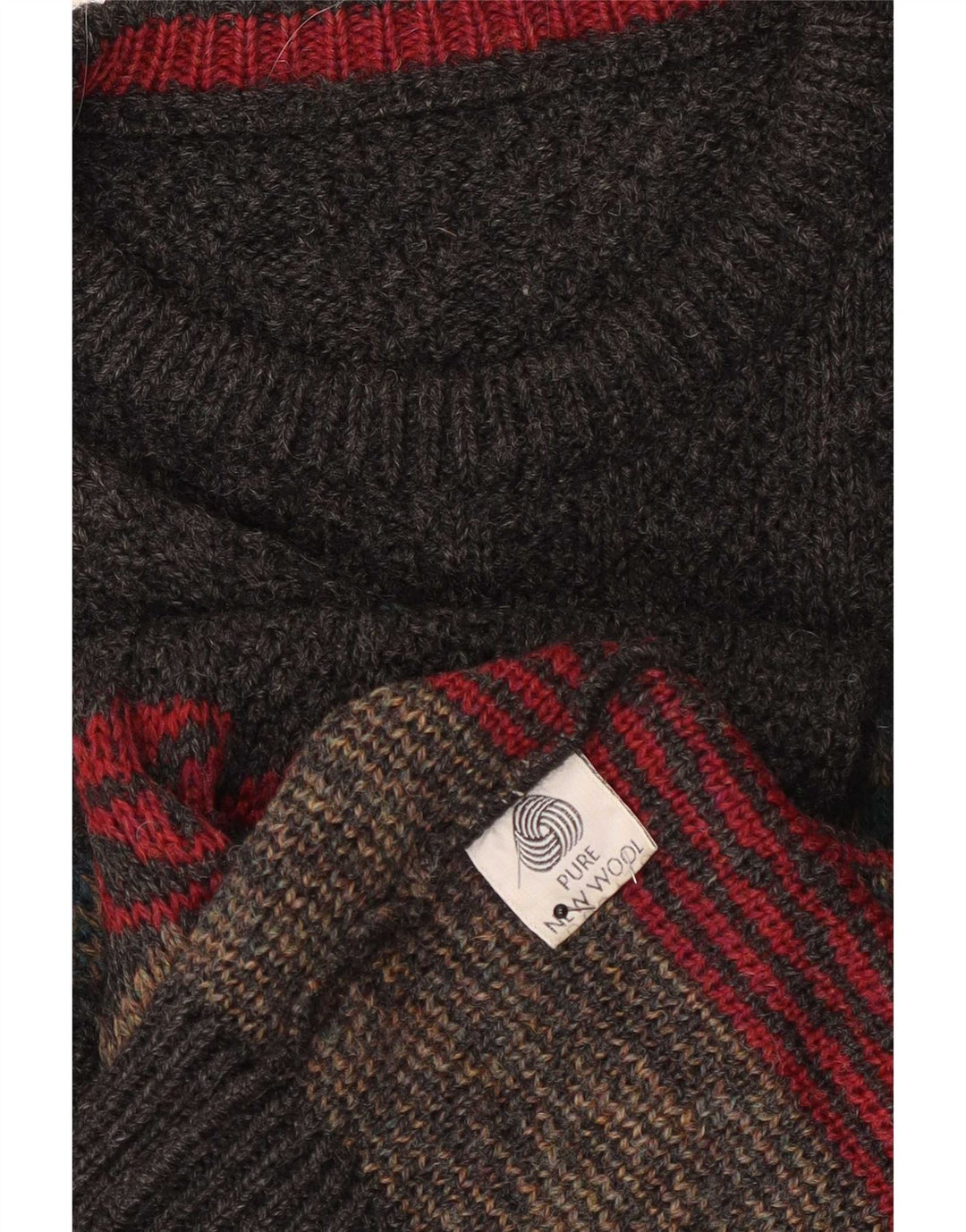 Maglione girocollo da uomo vintage in lana Fair Isle grigia XL