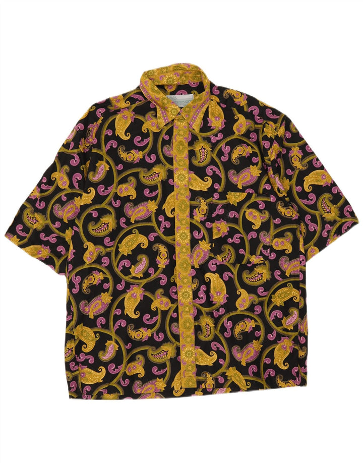 Camicia vintage da uomo a maniche corte in cotone cachemire nero medio