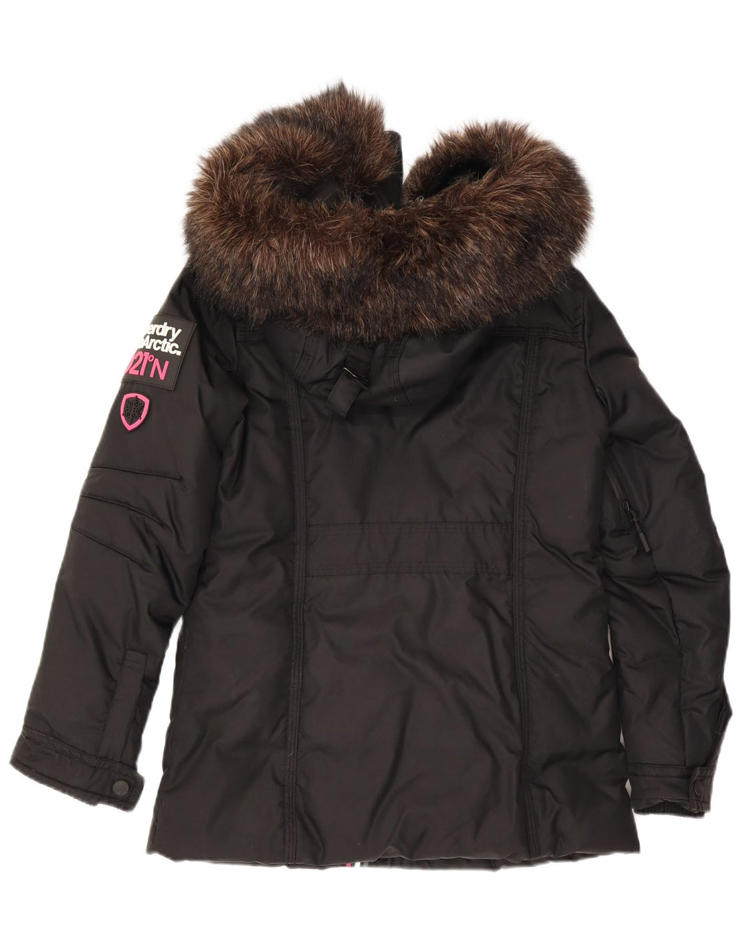 Giacca imbottita con grafica da donna con cappuccio Superdry UK 10 Small Nylon nero