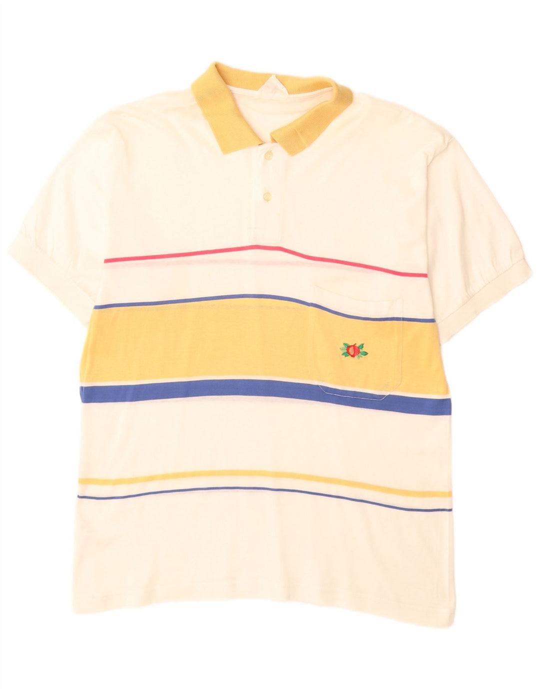 Polo da uomo VINTAGE in cotone a righe bianco sporco medio