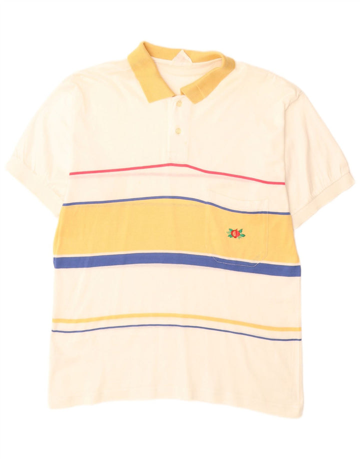 Polo da uomo VINTAGE in cotone a righe bianco sporco medio