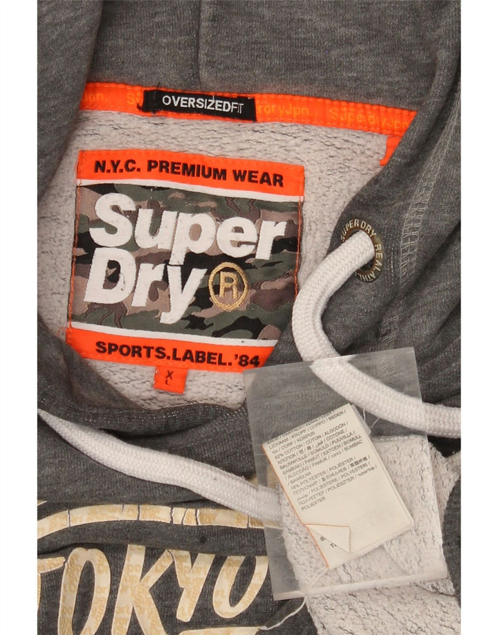 Felpa con cappuccio grafica da uomo SUPERDRY XL in cotone maculato grigio