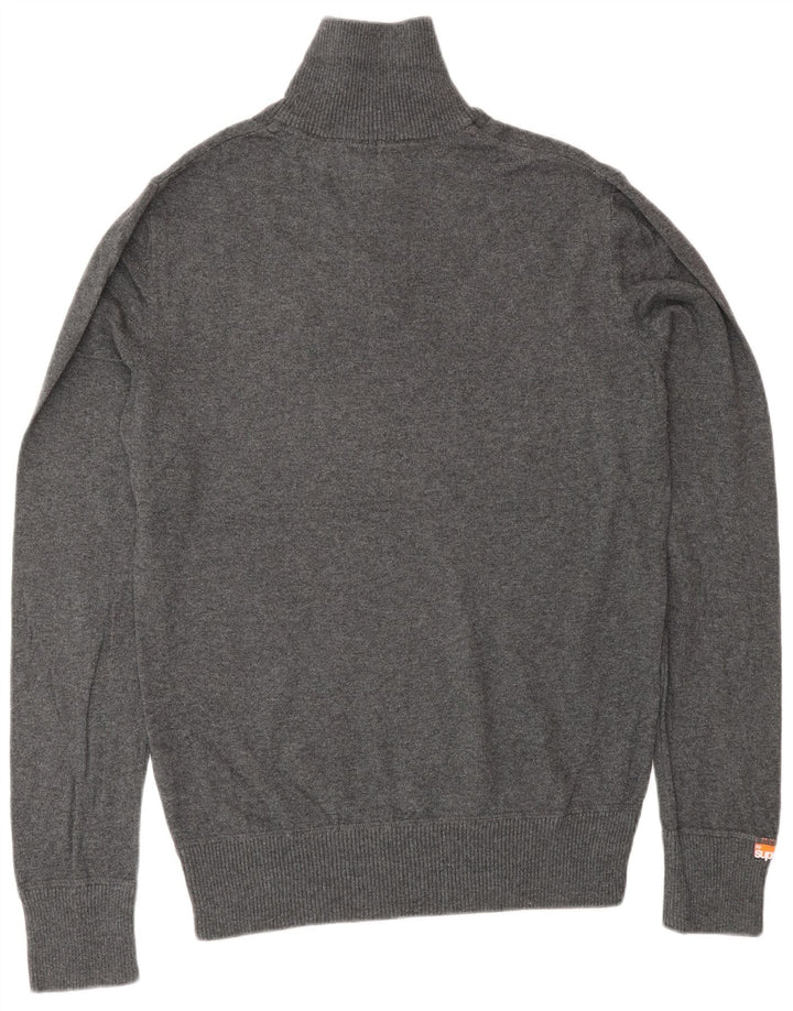 Maglione da uomo con zip e collo Superdry in cotone grigio medio