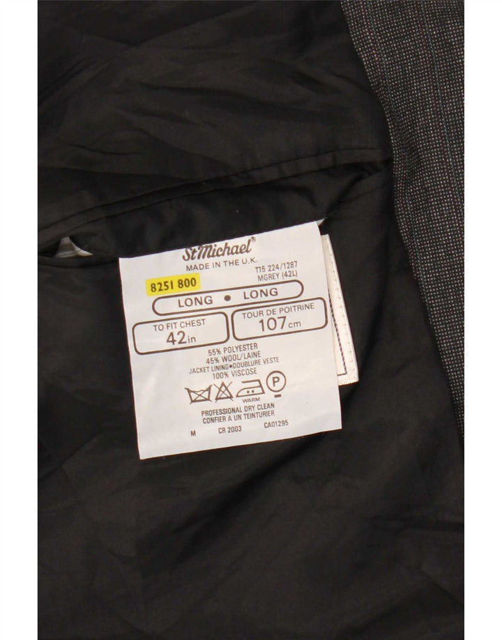 Giacca blazer lunga a 2 bottoni Marks & Spencer da uomo UK 42 grande poliestere grigio