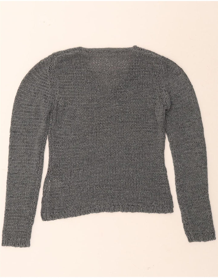 HENNES Womens V-Neck Jumper Sweater UK 14 Medium Grey Acrylic Vintage Hennes and Second-Hand Hennes from Messina Hembry 