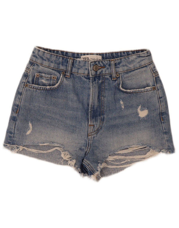 Pantaloncini in denim invecchiato da donna Zara EU 34 2XS W24 cotone blu