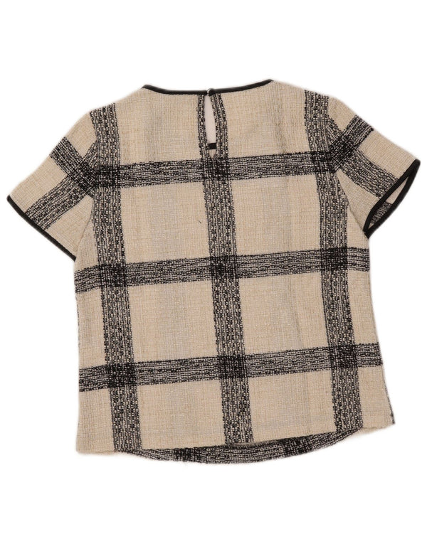 Top in camicetta da donna Zara UK 10 piccolo acrilico a quadri bianco sporco