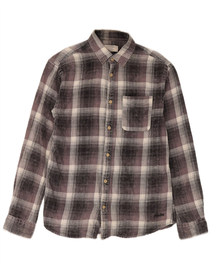 Camicia da uomo in flanella Jack & Jones piccola in cotone a quadri grigi
