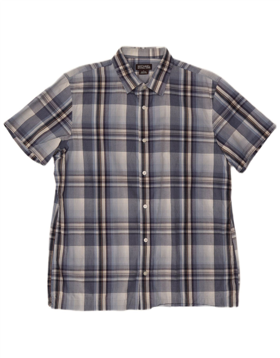 MICHAEL KORS Camicia da uomo a maniche corte in cotone a quadri blu grandi
