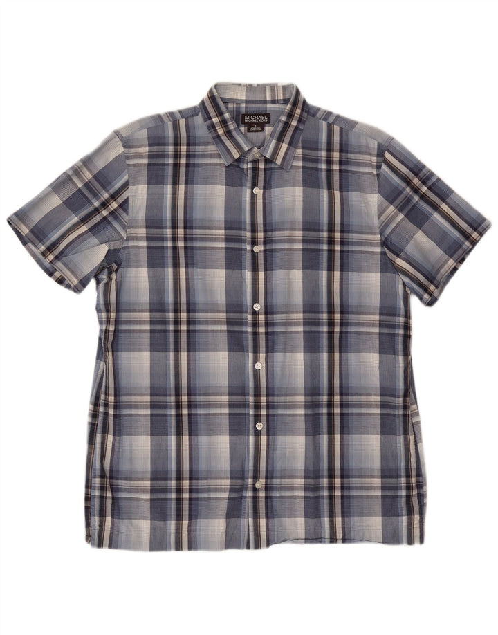 MICHAEL KORS Camicia da uomo a maniche corte in cotone a quadri blu grandi