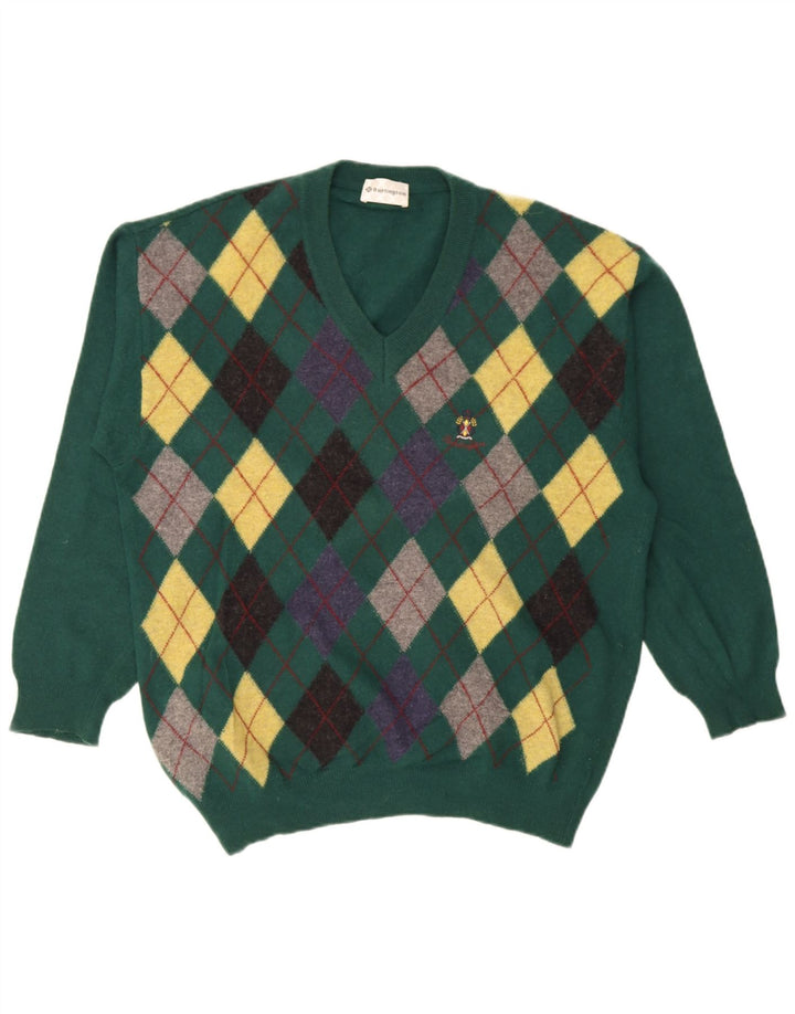Maglione da uomo Burlington con scollo a V IT 52 Large Green Argyle/Diamond Wool